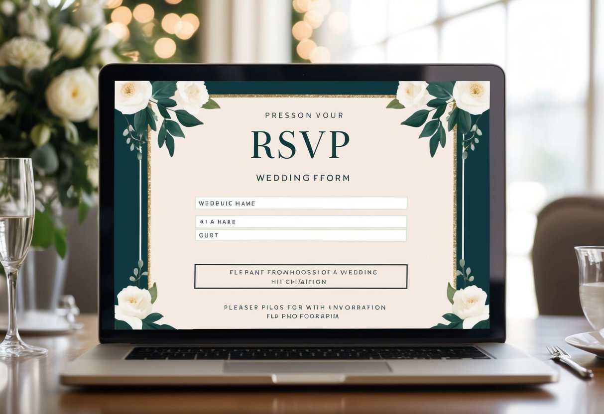 A digital RSVP form with elegant wedding graphics and fields for guest information