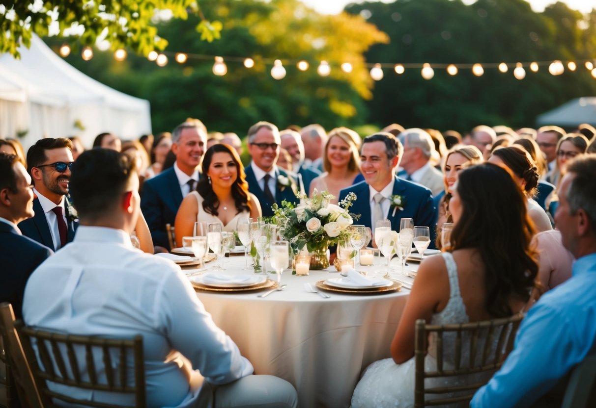 A cozy outdoor wedding with a small gathering of 50 guests