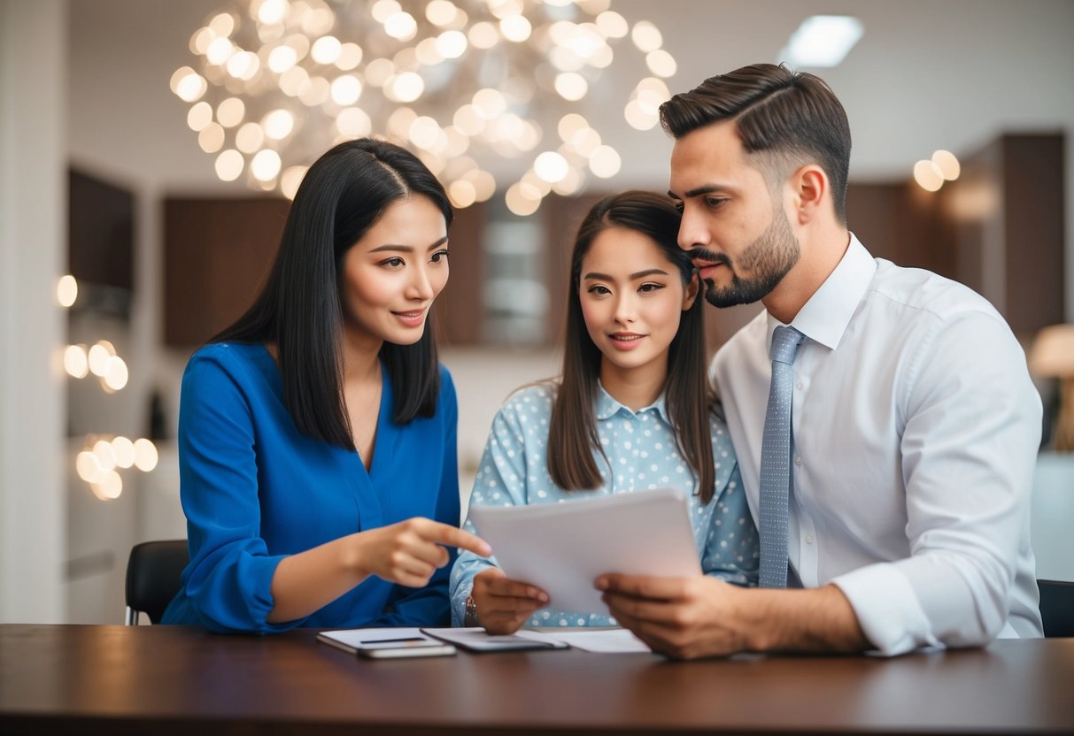 A couple discussing wedding finances with their daughter