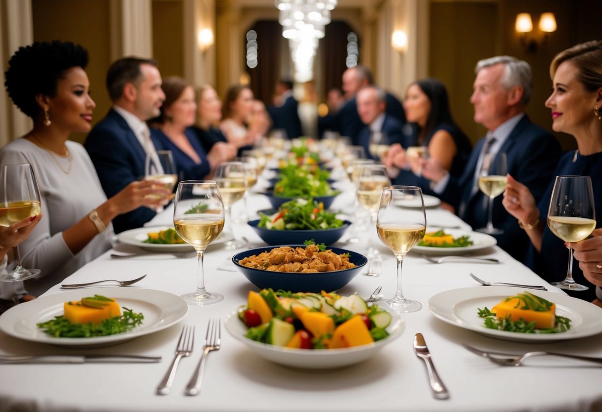 A table set for a dinner party, with empty place settings and unopened food, while others wait expectantly