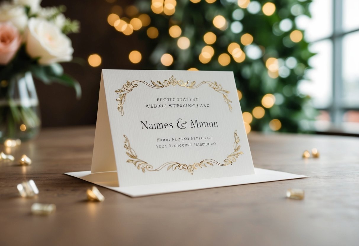 A wedding card with elegant design and blank space for names