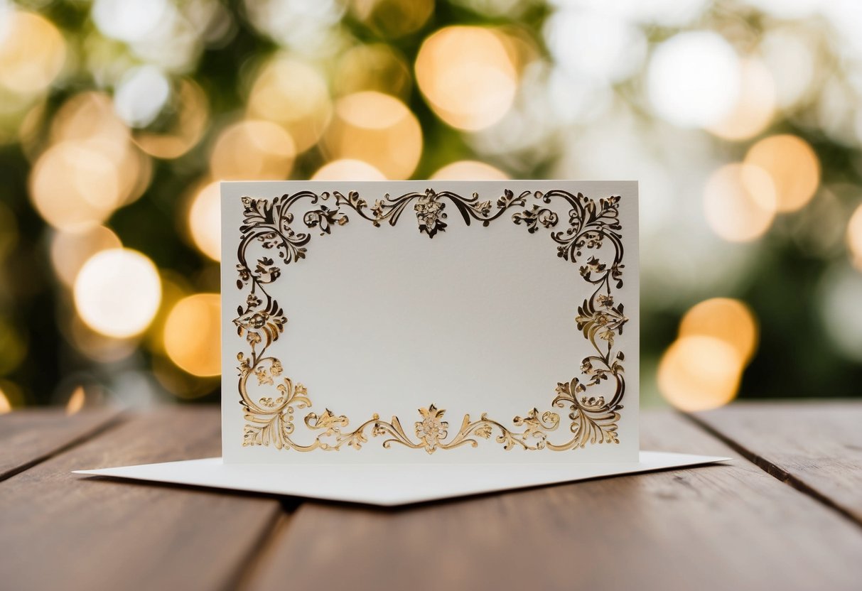 A beautifully decorated wedding card with a blank space for the recipient's name