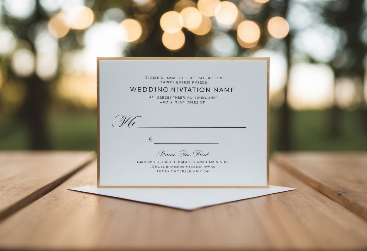 A wedding invitation with a blank space for a guest's name
