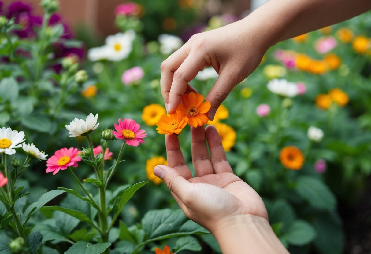 A hand reaching out to pick fresh flowers from a garden two days before they are needed