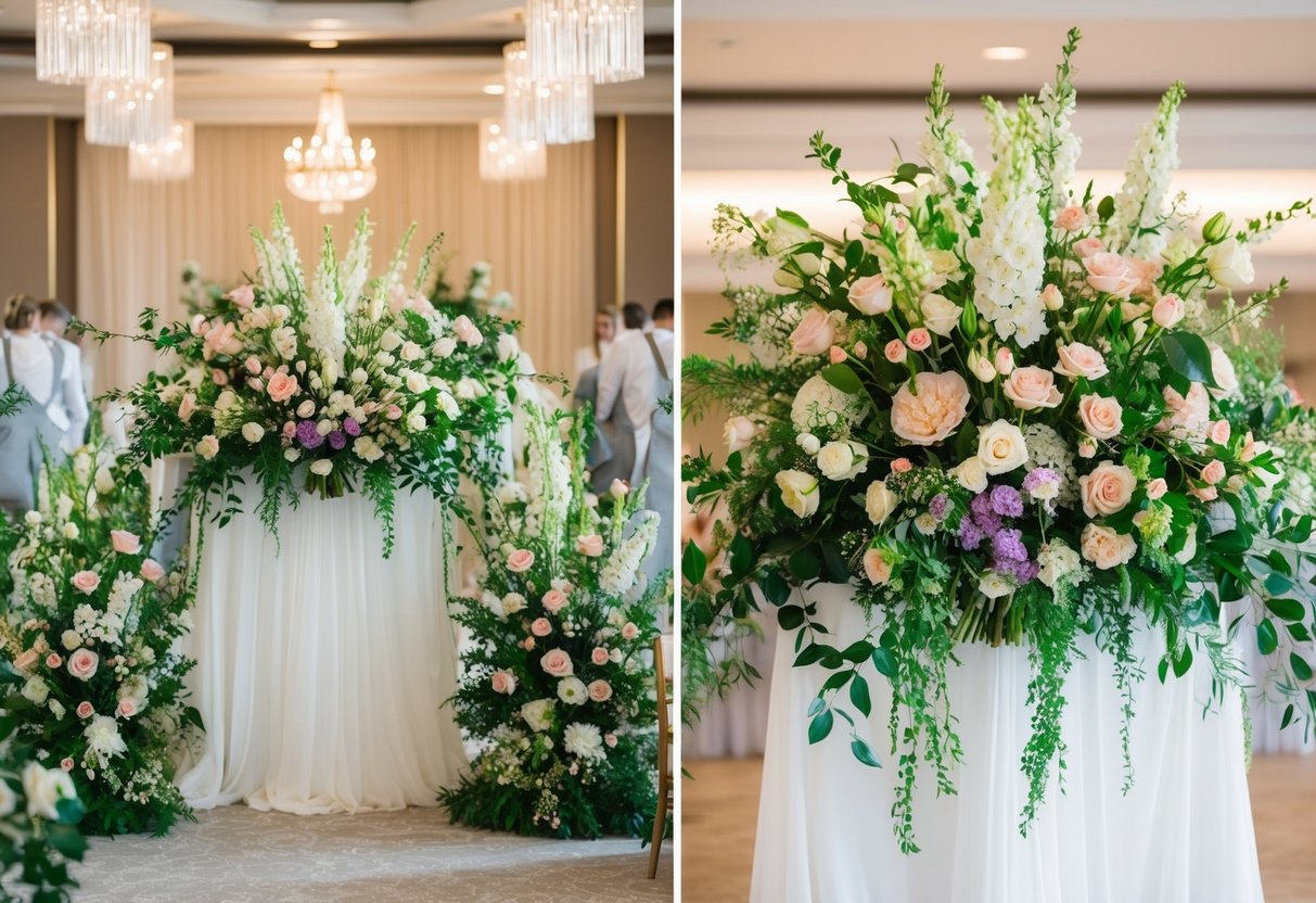 Lush floral arrangements adorn the ceremony and reception spaces, exuding elegance and romance. The vibrant colors and delicate blooms create a stunning backdrop for the wedding festivities