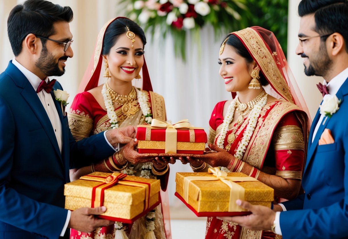 The groom's family presents the bride's family with traditional financial gifts, symbolizing their support and commitment to the marriage