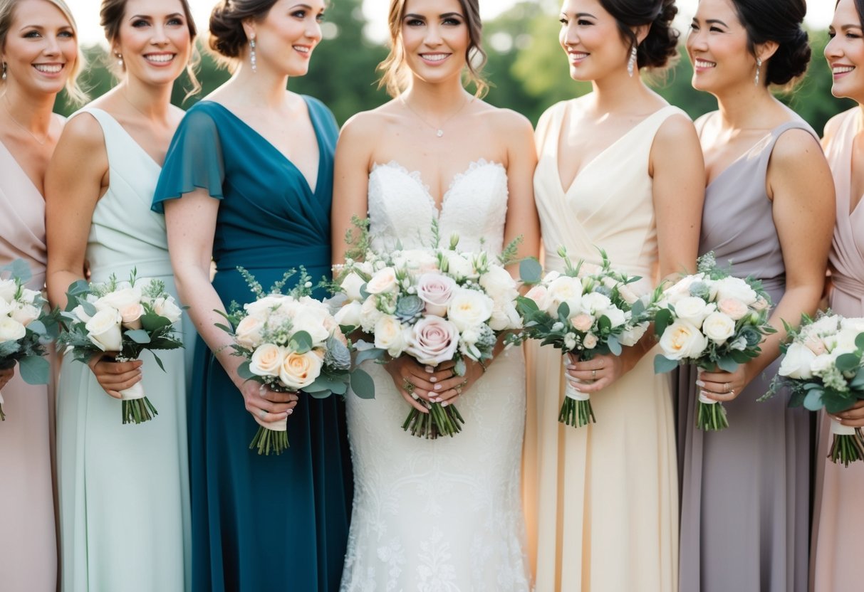 A palette of muted and pastel tones, with a focus on avoiding white, ivory, and any shades that may clash with the bridal party's color scheme