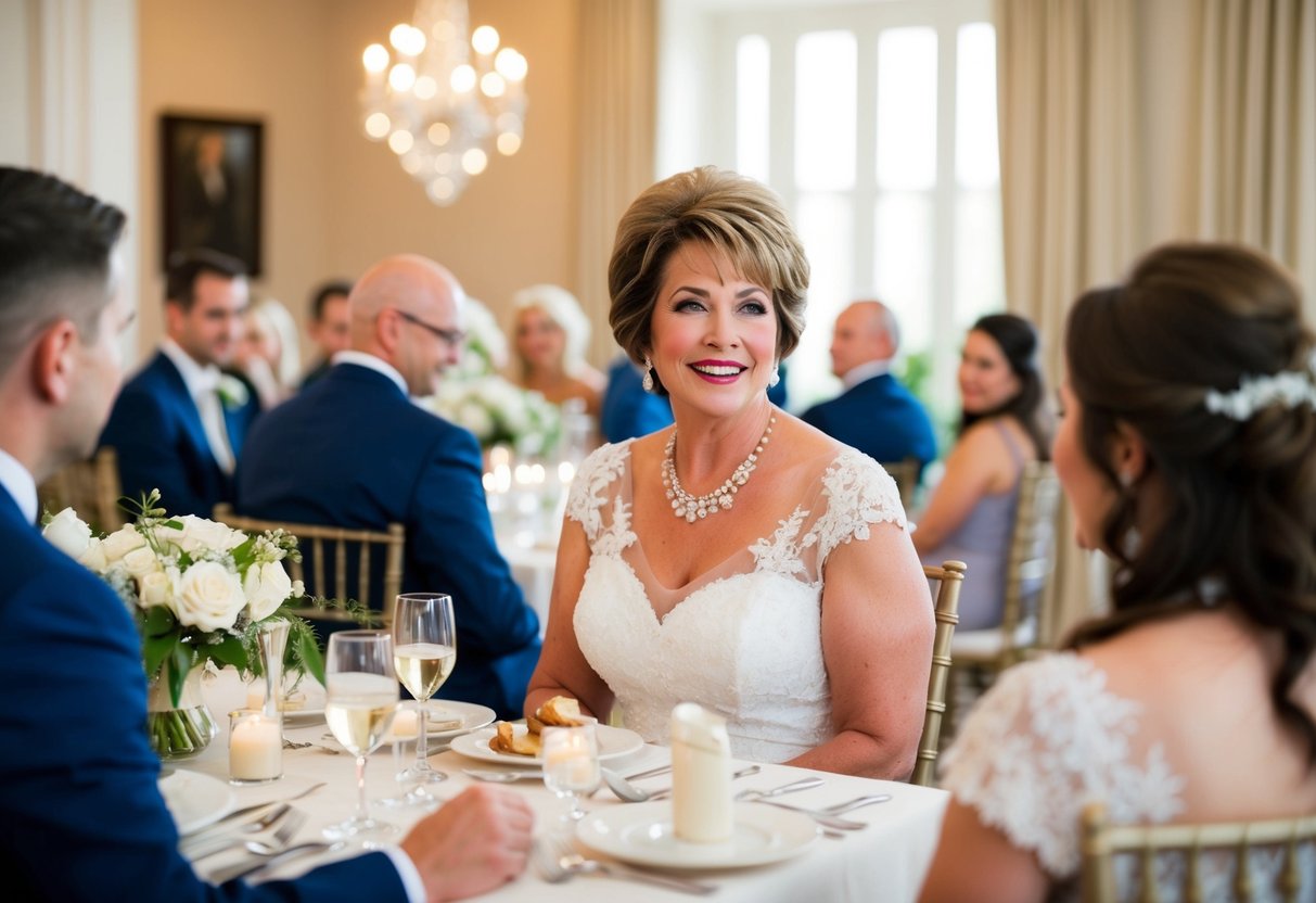 The mother of the groom traditionally pays for the rehearsal dinner, as well as her own attire and any additional contributions she wishes to make to the wedding