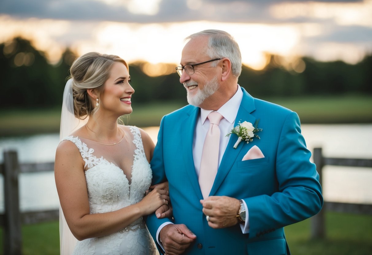 The bride's dad's suit matches the groom's