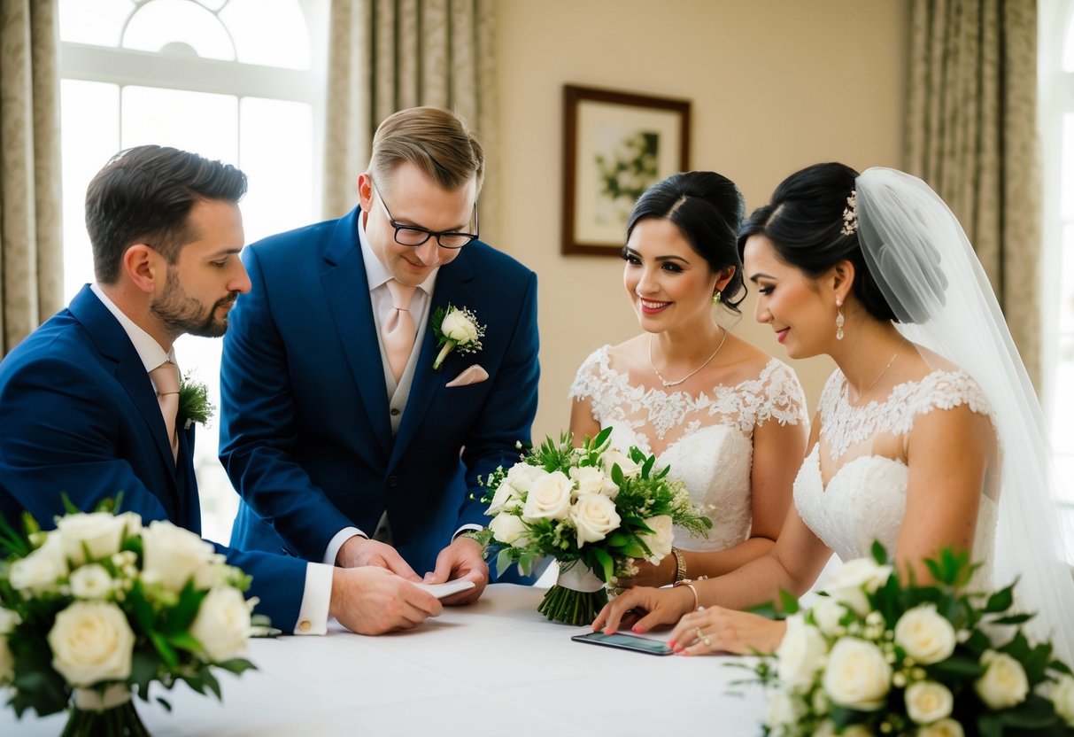 A groom and bride's families discuss and agree on payment for wedding flowers