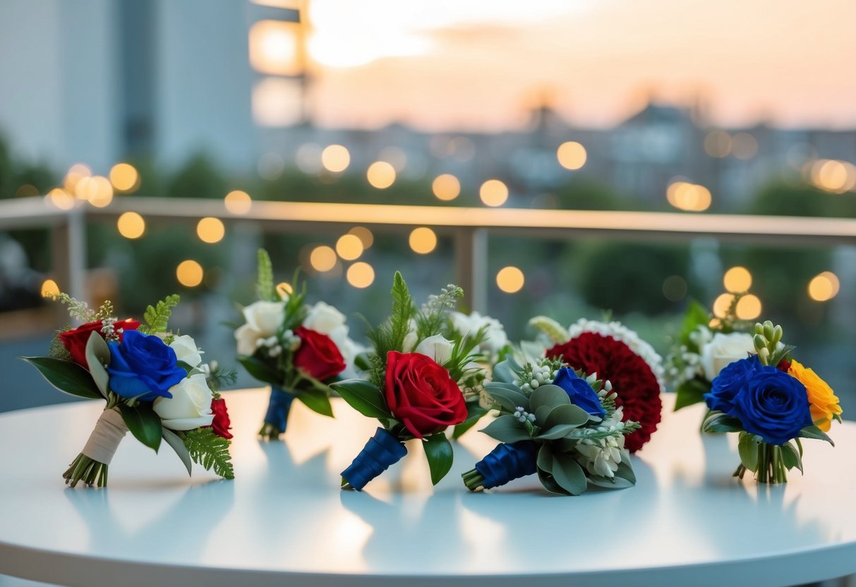 A table with various corsages in modern styles