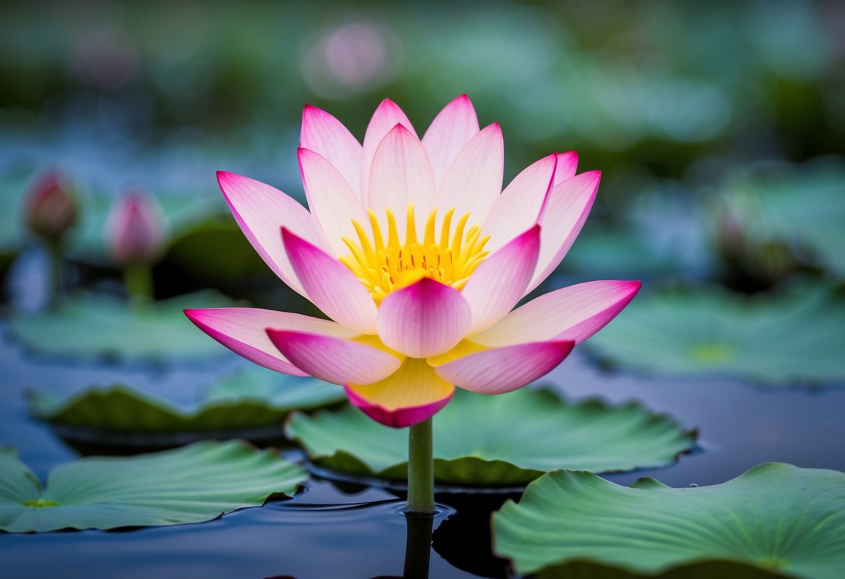 A blooming lotus flower rising from murky water, representing success in Eastern cultures