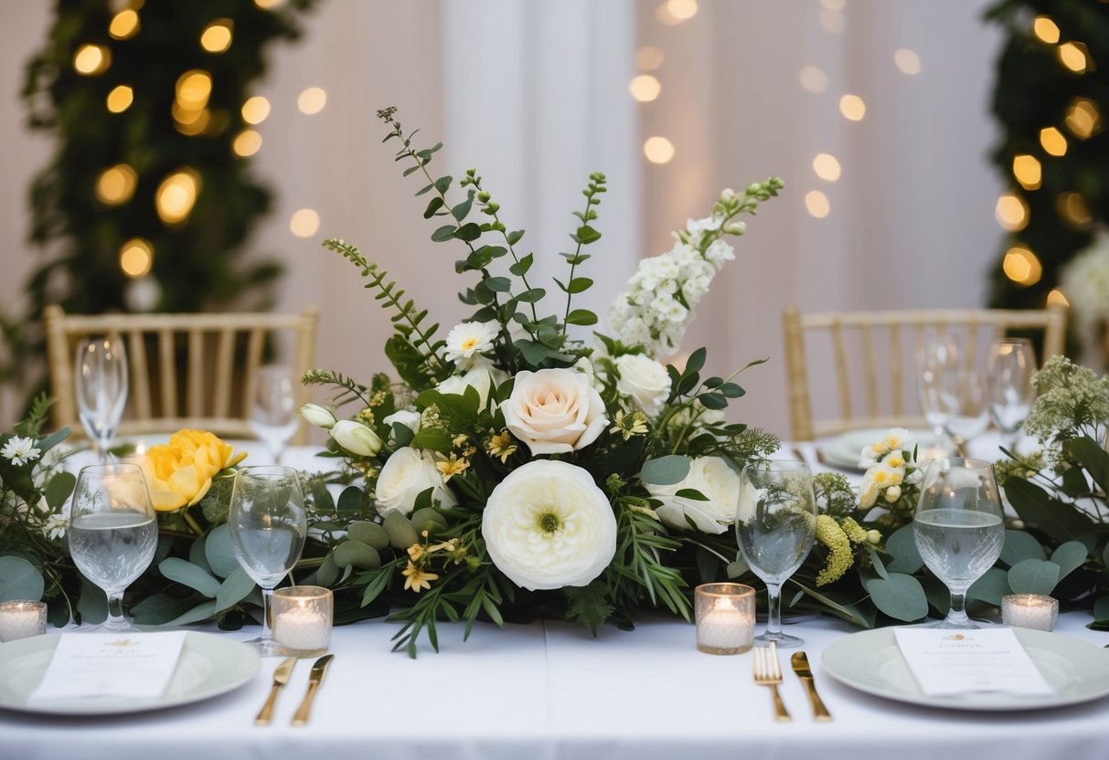 A wedding table adorned with a mix of real and fake flowers, showcasing the practical considerations for mixed flower choices