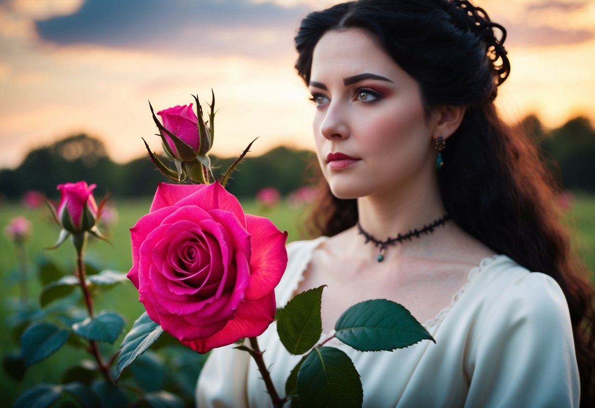 Juliet compares a rose to a symbol of love and beauty, with thorns representing pain and sacrifice