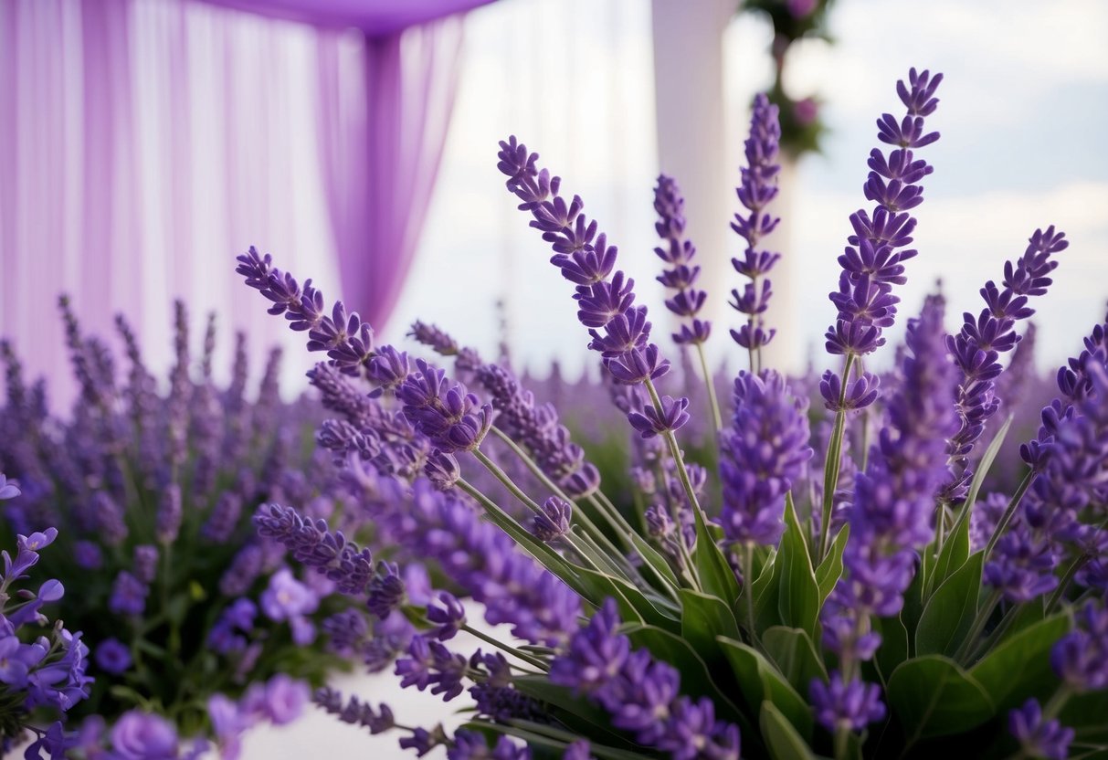 A lavender-themed wedding decor with soft purple hues and aromatic floral arrangements creating a serene and romantic atmosphere