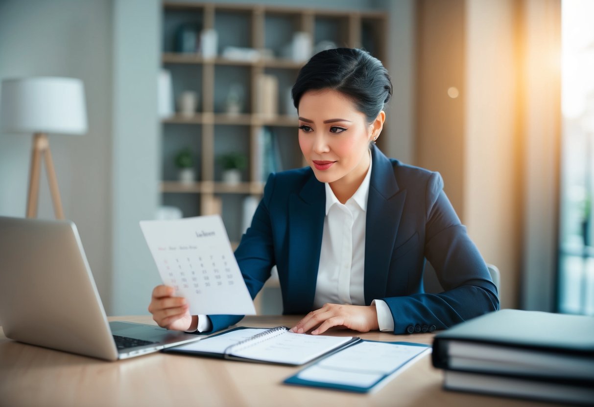 A person receiving a last-minute invitation and checking their already full calendar with a look of concern