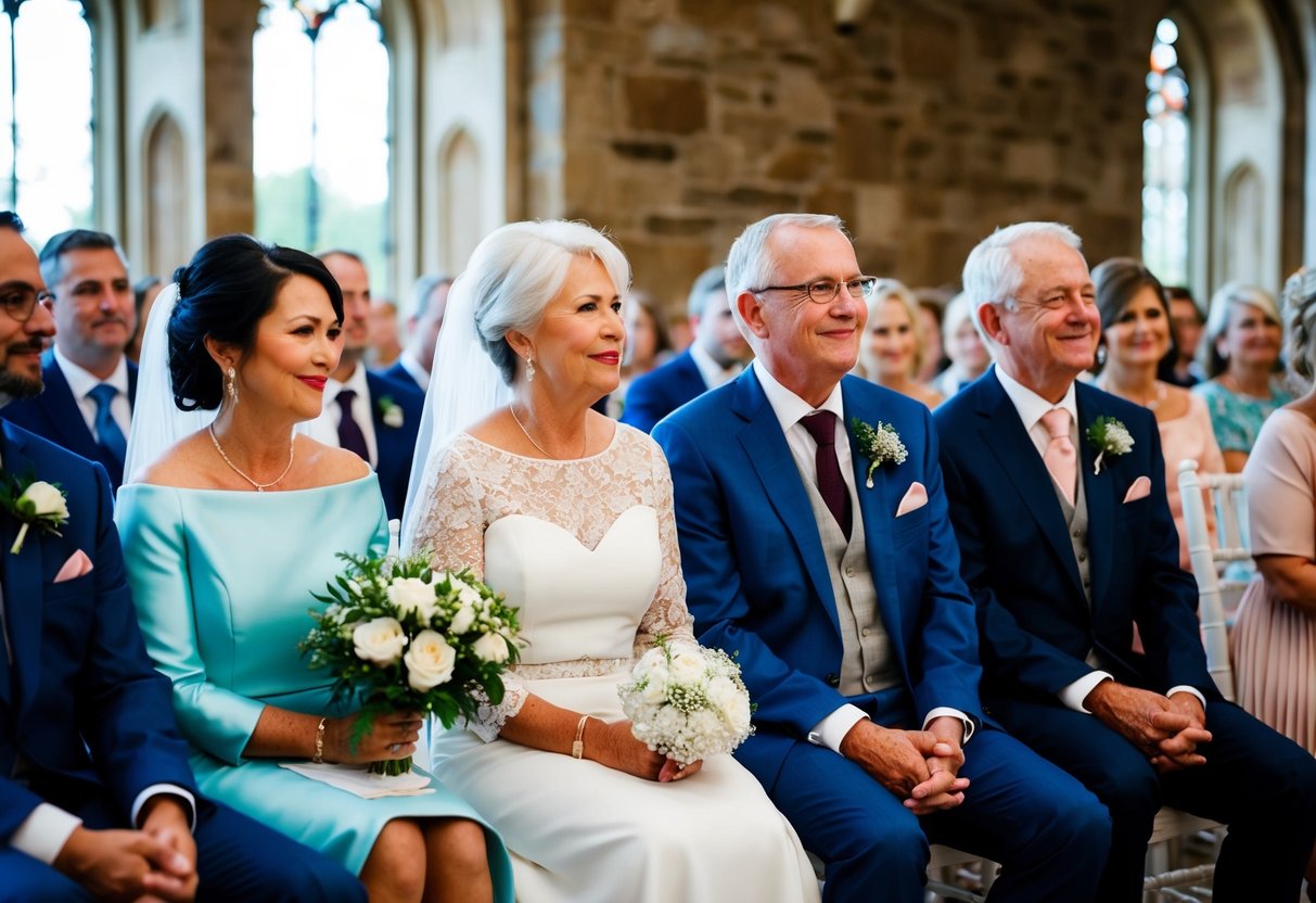 The mother of the bride sits next to the groom's parents at the ceremony