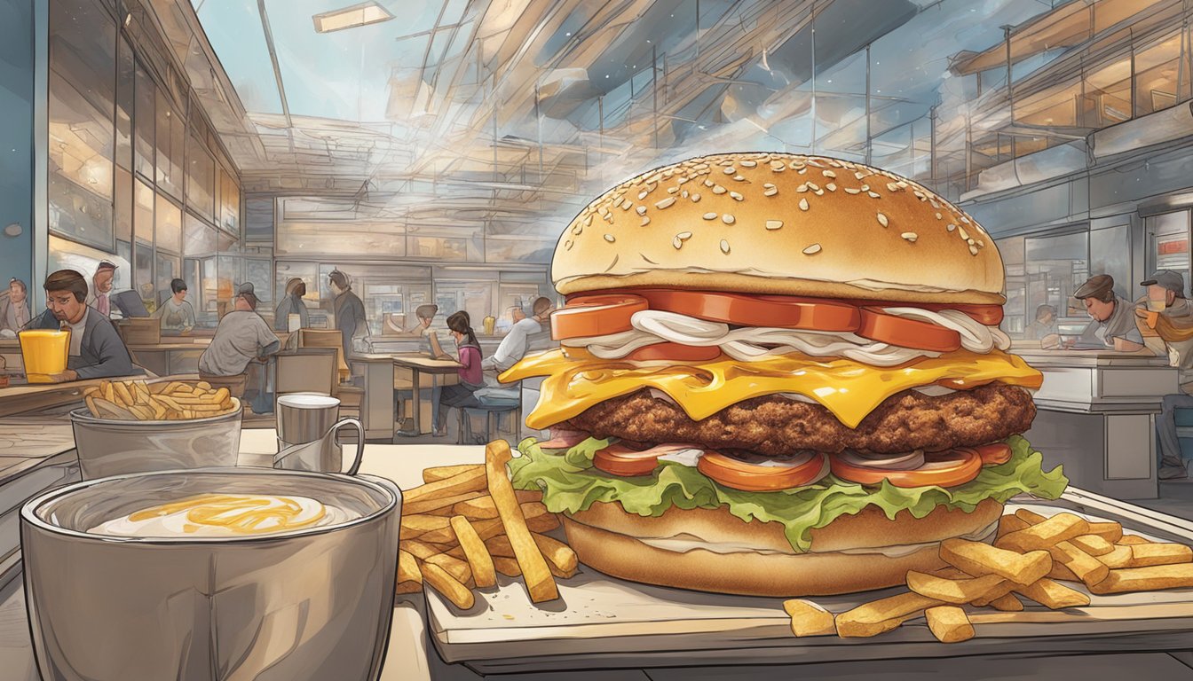 The scene shows a Carl's Jr. breakfast sandwich surrounded by swirling aroma lines, drawing in hungry customers