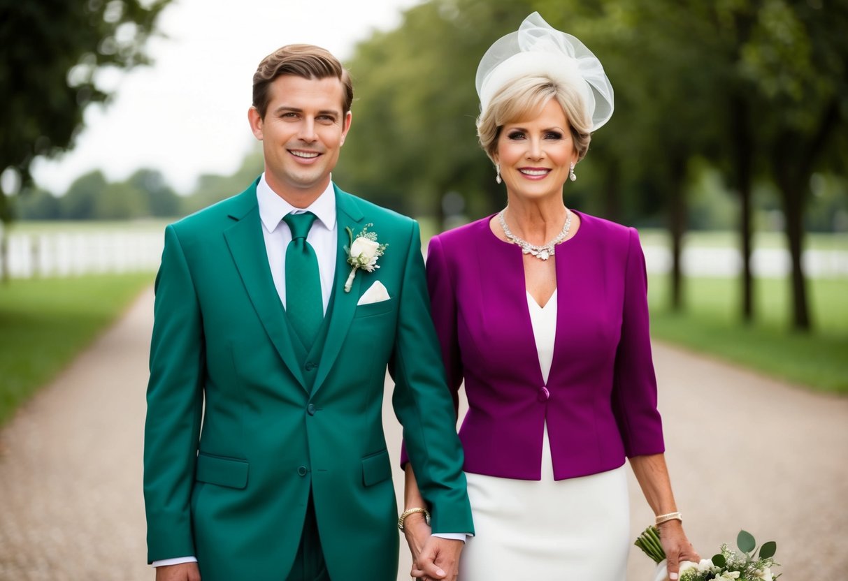 The mother of the bride and groom wear coordinating attire in the same color for the special wedding theme