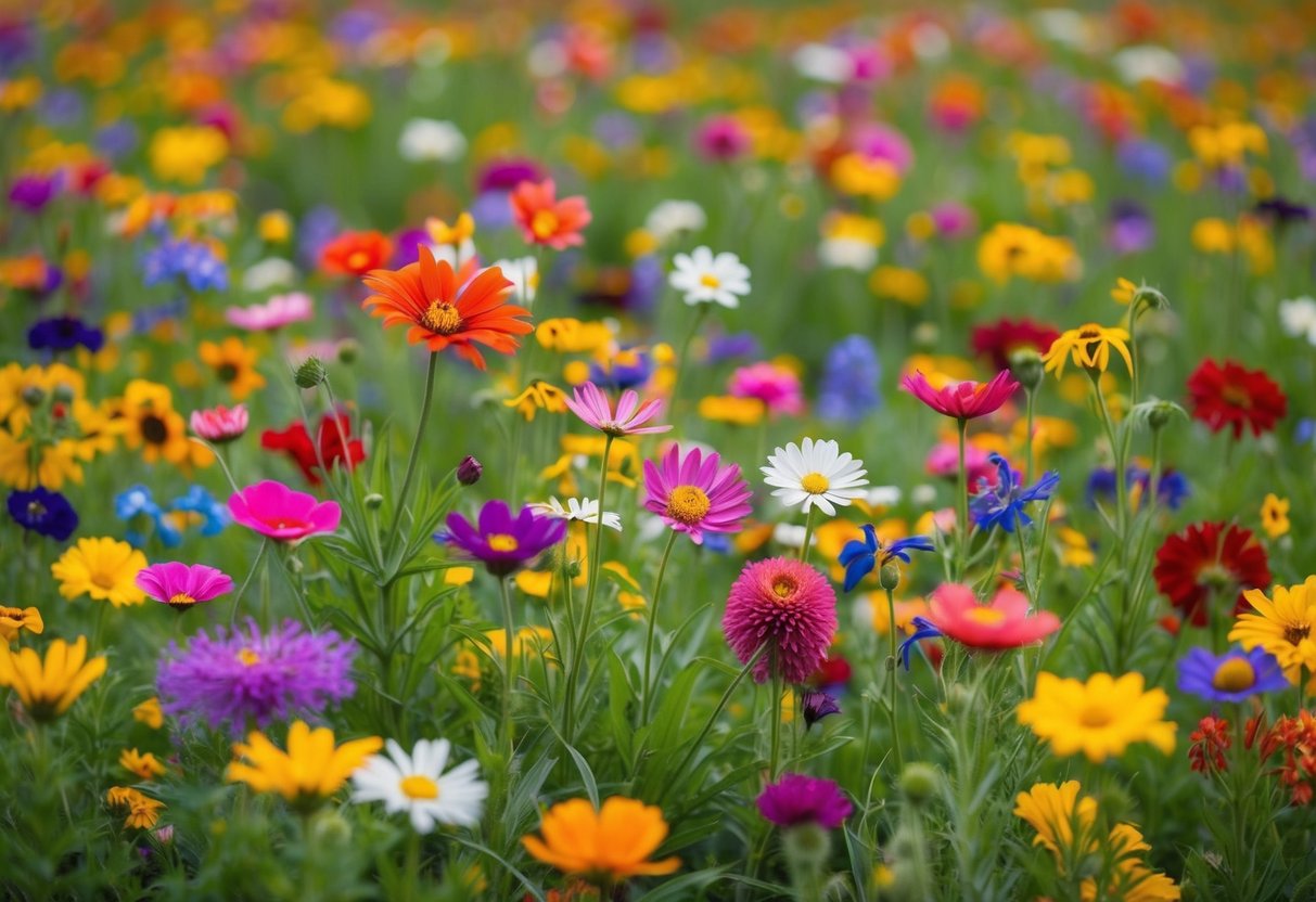 A vibrant meadow bursting with a variety of colorful flowers, each one unique and beautiful in its own way, creating a stunning display of nature's diversity and beauty