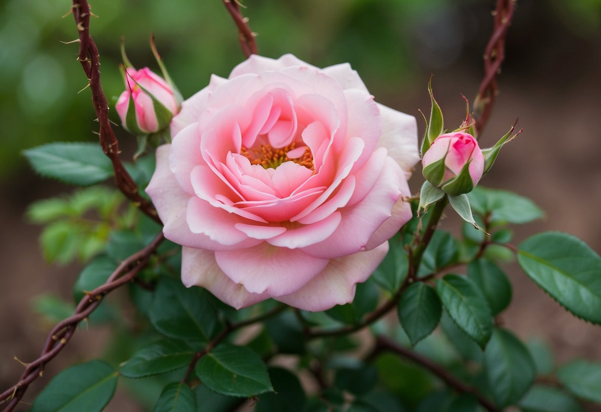 A blooming rose bush surrounded by two intertwined vines, representing the traditional symbol of a happy marriage