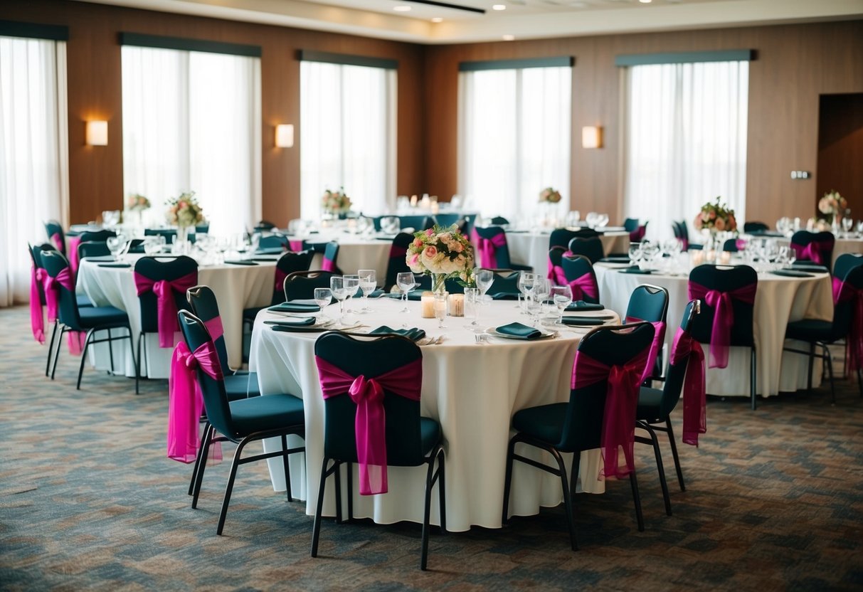 A deserted wedding venue with empty chairs and tables, decorated in unpopular color