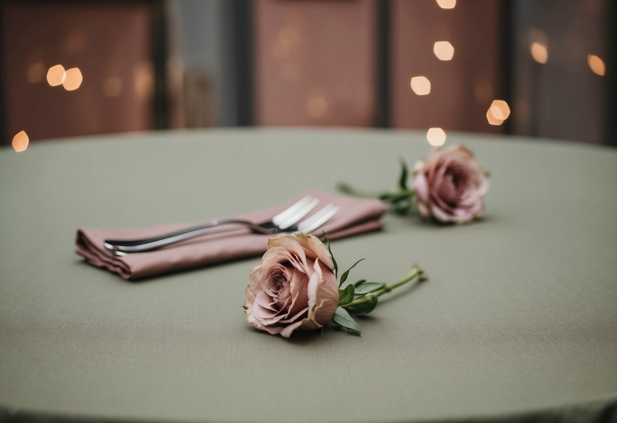A muted olive green tablecloth with barely visible dusty rose accents