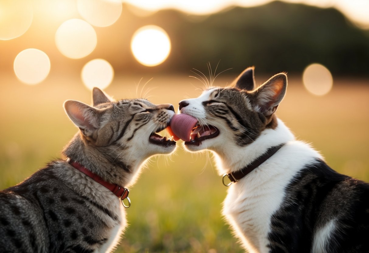 Two animals touching tongues in a gentle and affectionate manner