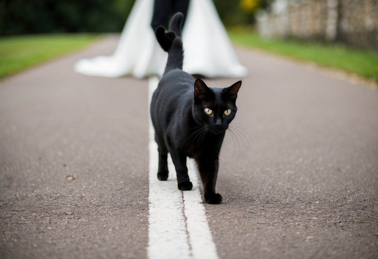 A black cat crossing a bride's path on her wedding day