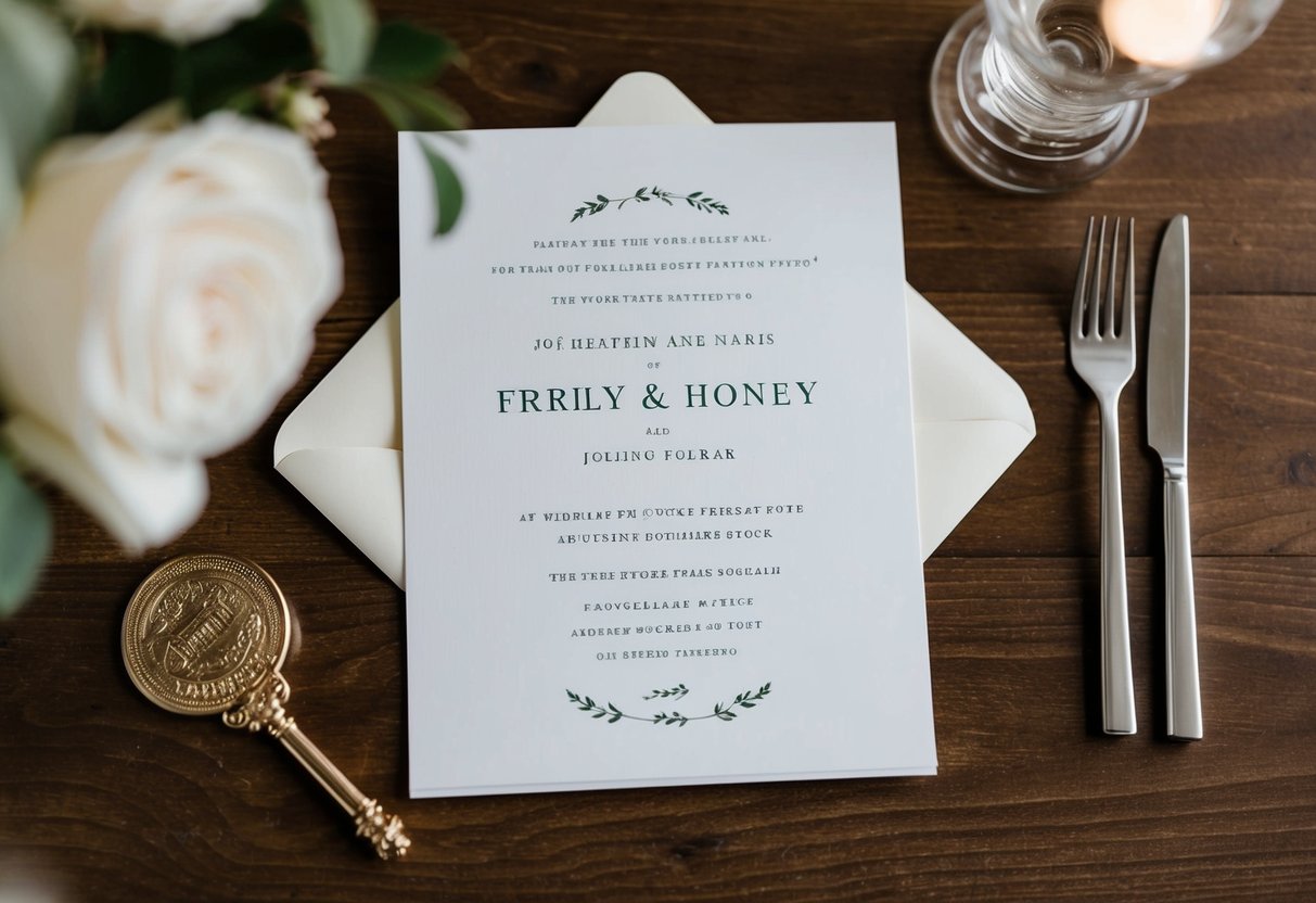 A wedding invitation with two blank spaces for names, one left empty