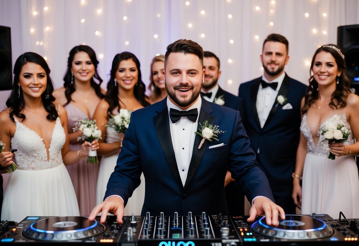 A DJ announces the bridal party with music and lights