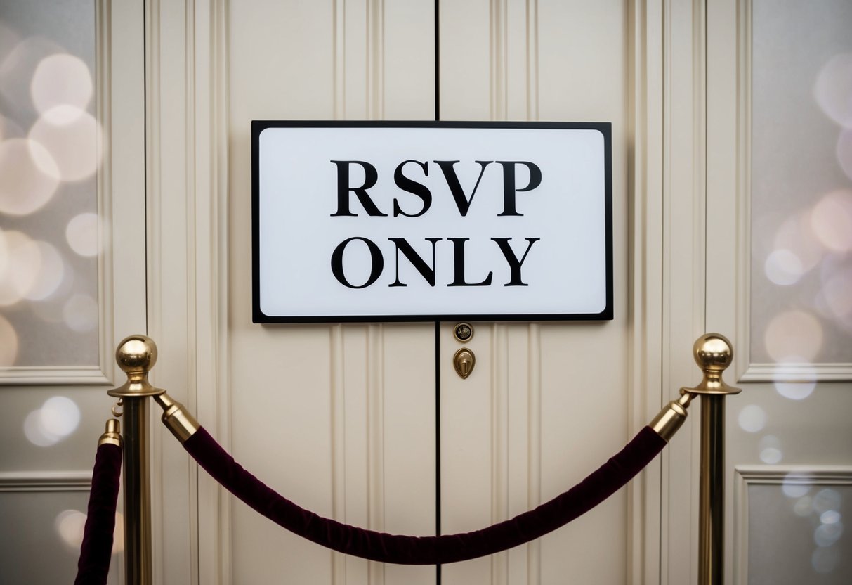 A closed door with a "RSVP only" sign, surrounded by a velvet rope