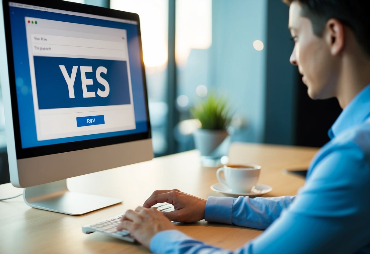 A person at a computer, clicking "Yes" on an RSVP form for an event