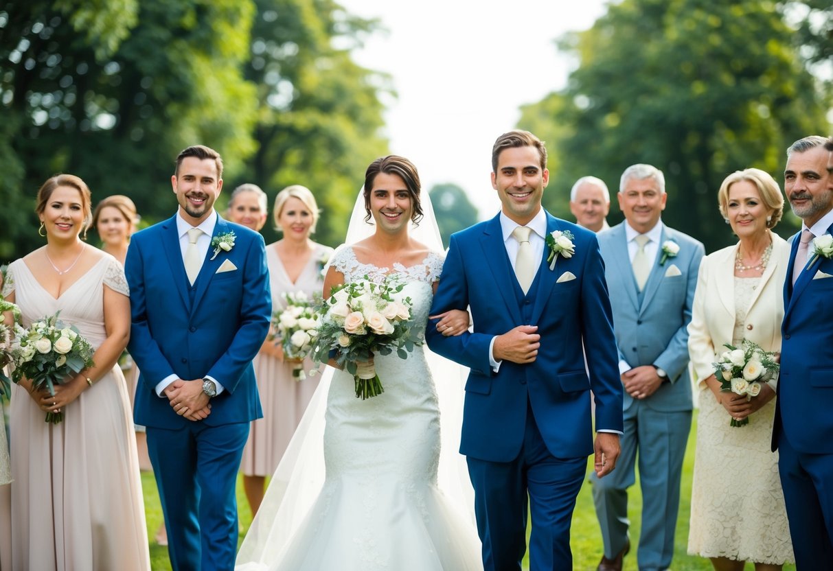 The bride and groom are introduced first, followed by the wedding party and immediate family members