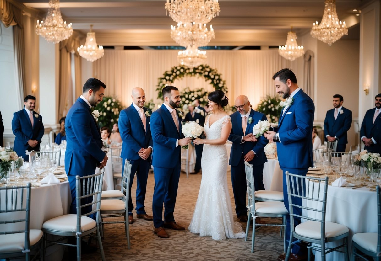 The groom's family arranges the seating and decorates the wedding venue