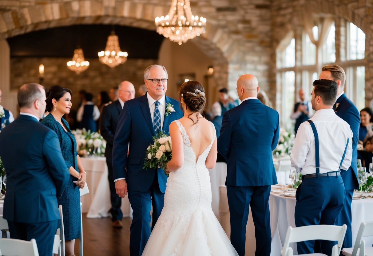 The father of the bride overseeing the wedding venue setup and coordinating with vendors