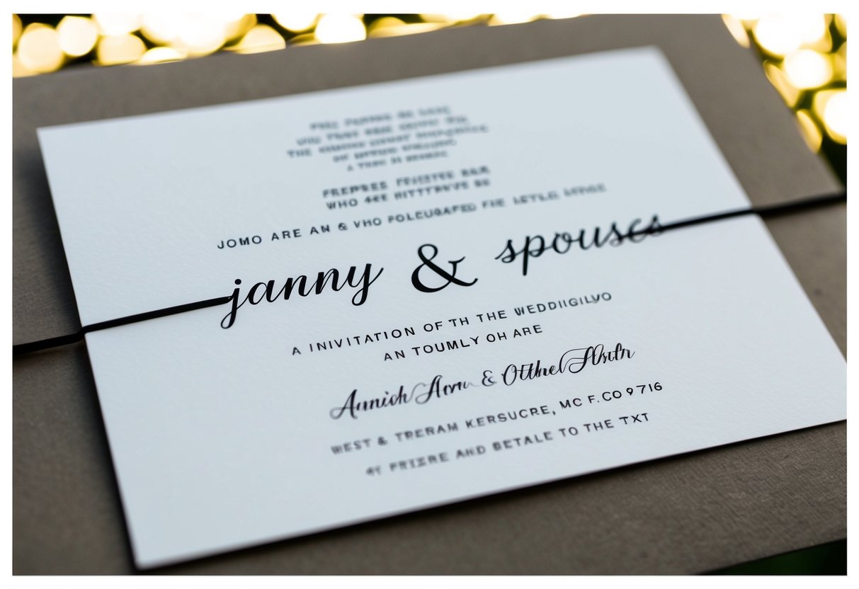 A wedding invitation with the name of only one spouse highlighted, while the other spouse's name is crossed out