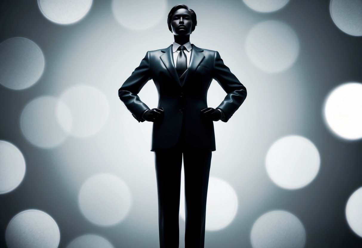 A figure standing tall and straight, with head held high and shoulders back, exuding confidence and elegance