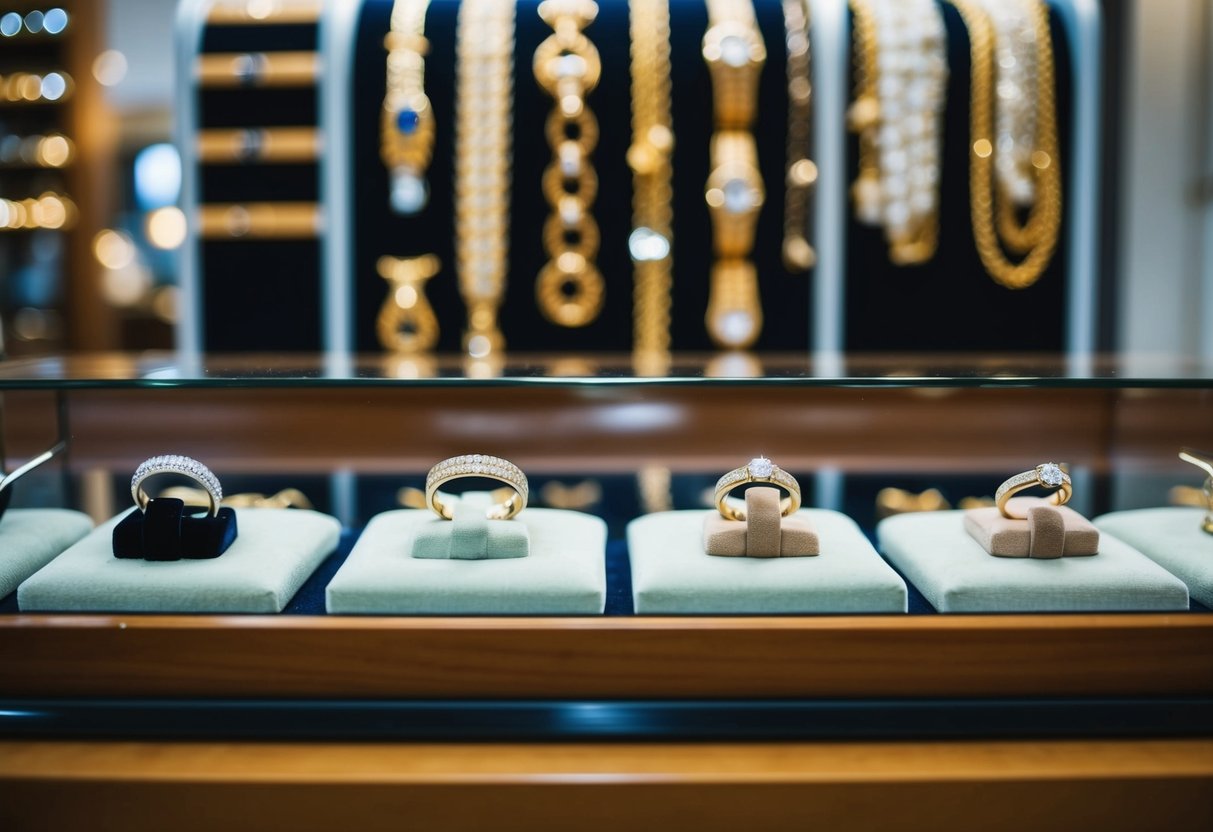 A jewelry store with a display of wedding bands