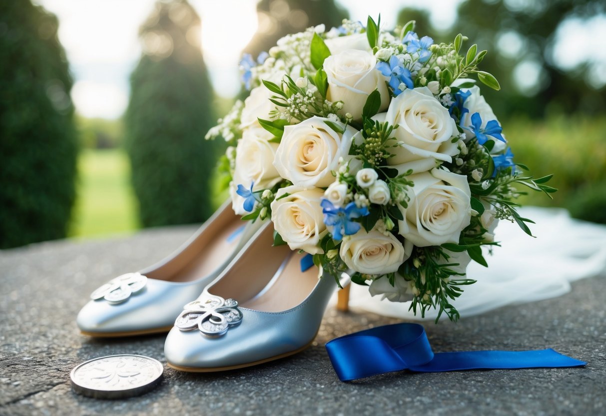 A bride's bouquet, a silver sixpence in her shoe, something old, and something blue for good luck