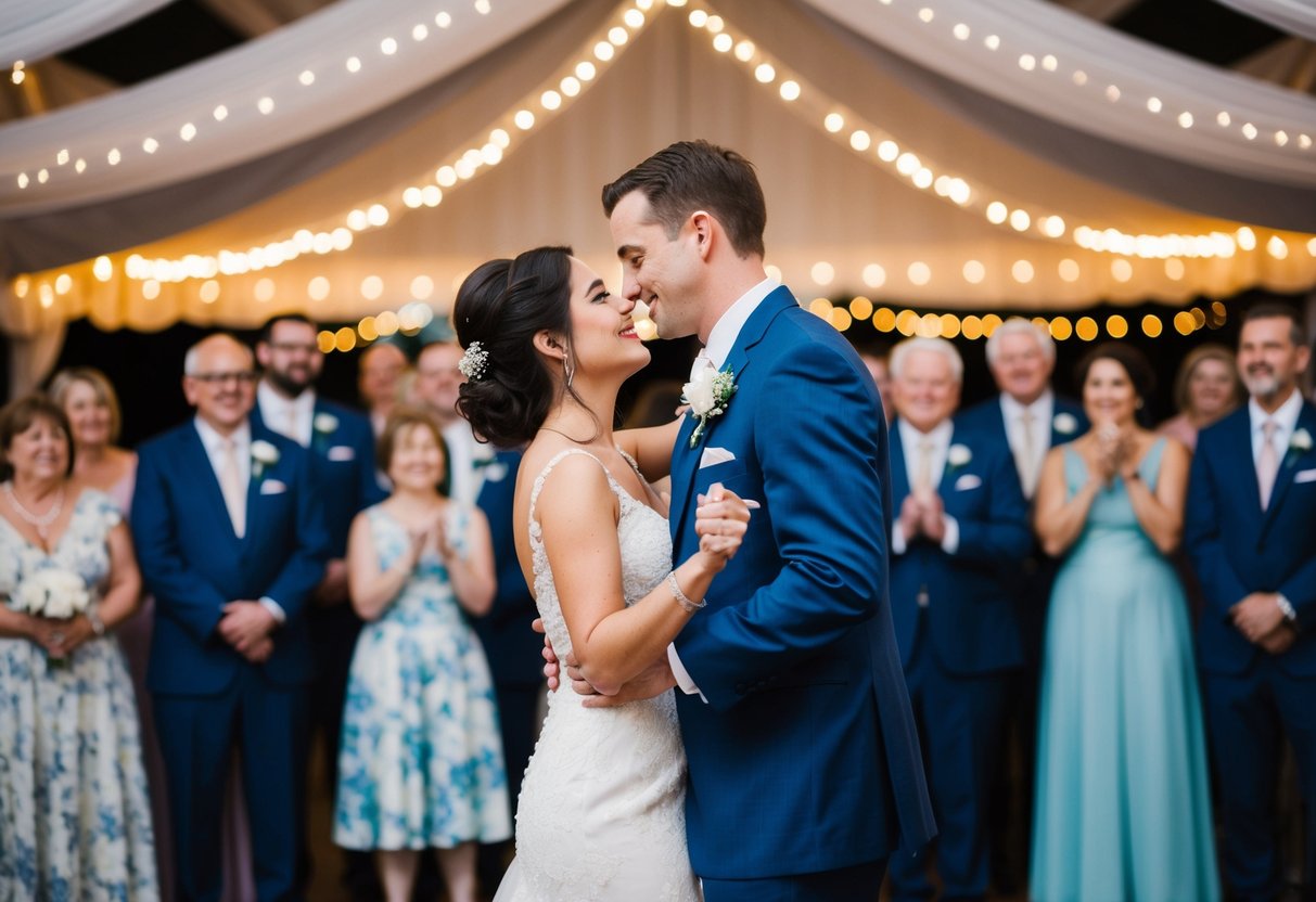 The couple's first dance, surrounded by twinkling lights and tearful onlookers