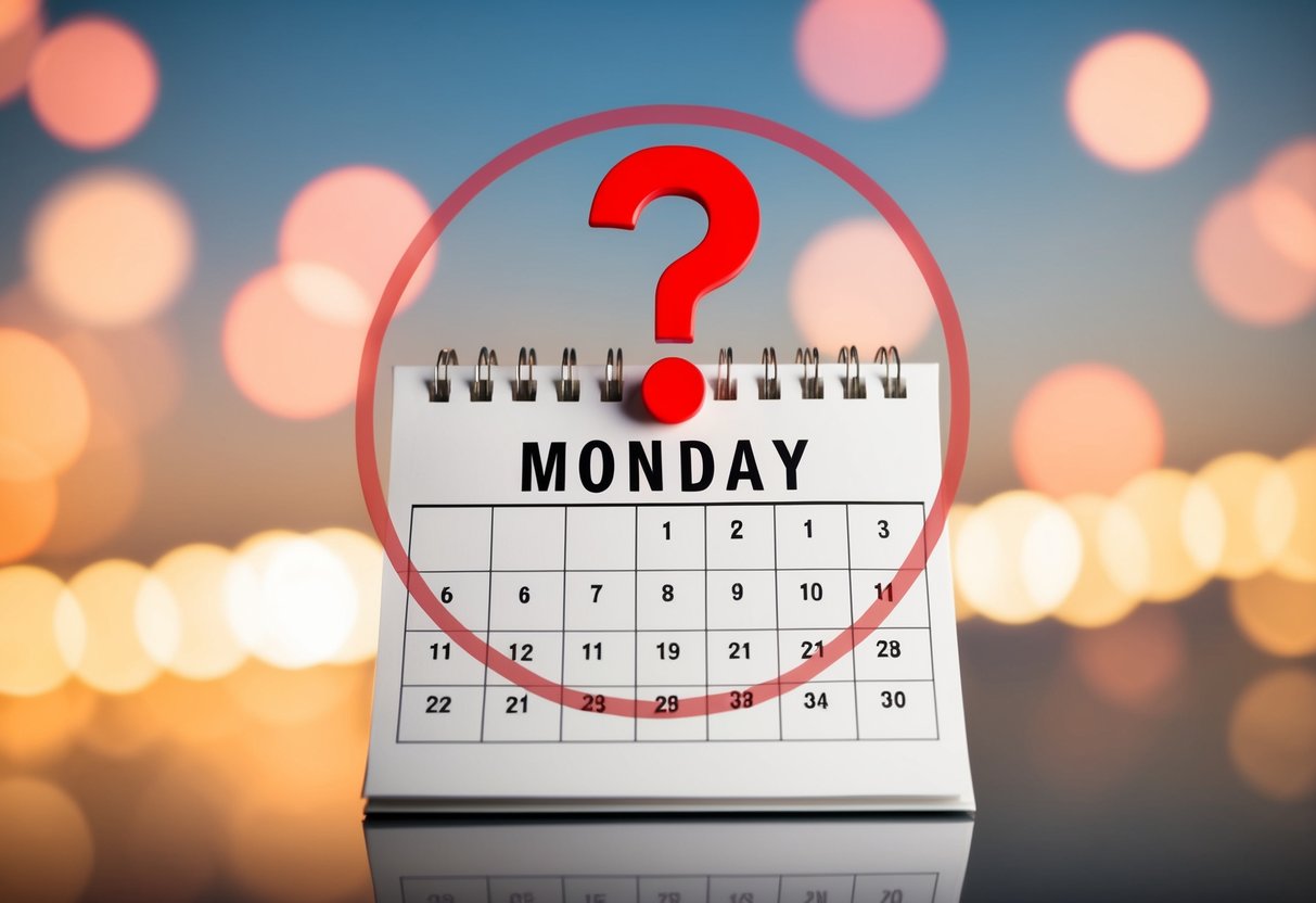 A calendar with a red circle around Monday and a question mark above it