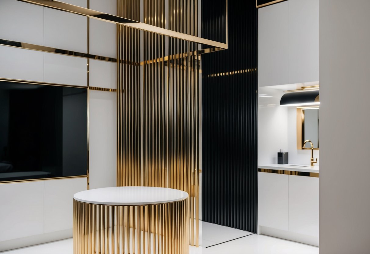 A sleek black and gold color scheme with clean lines and minimalistic details