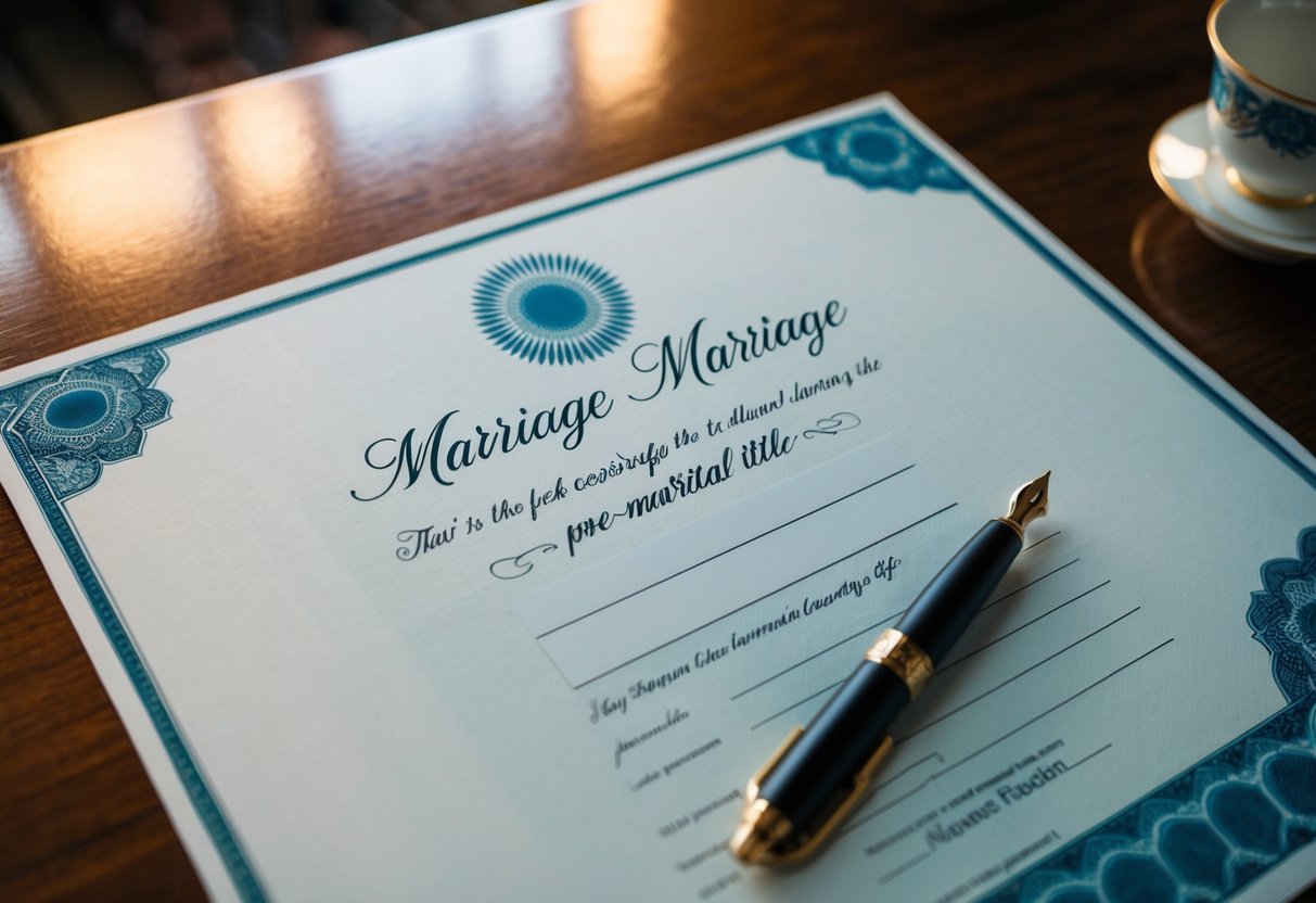 A woman's name written on a traditional marriage certificate, with a blank space for her pre-marital title