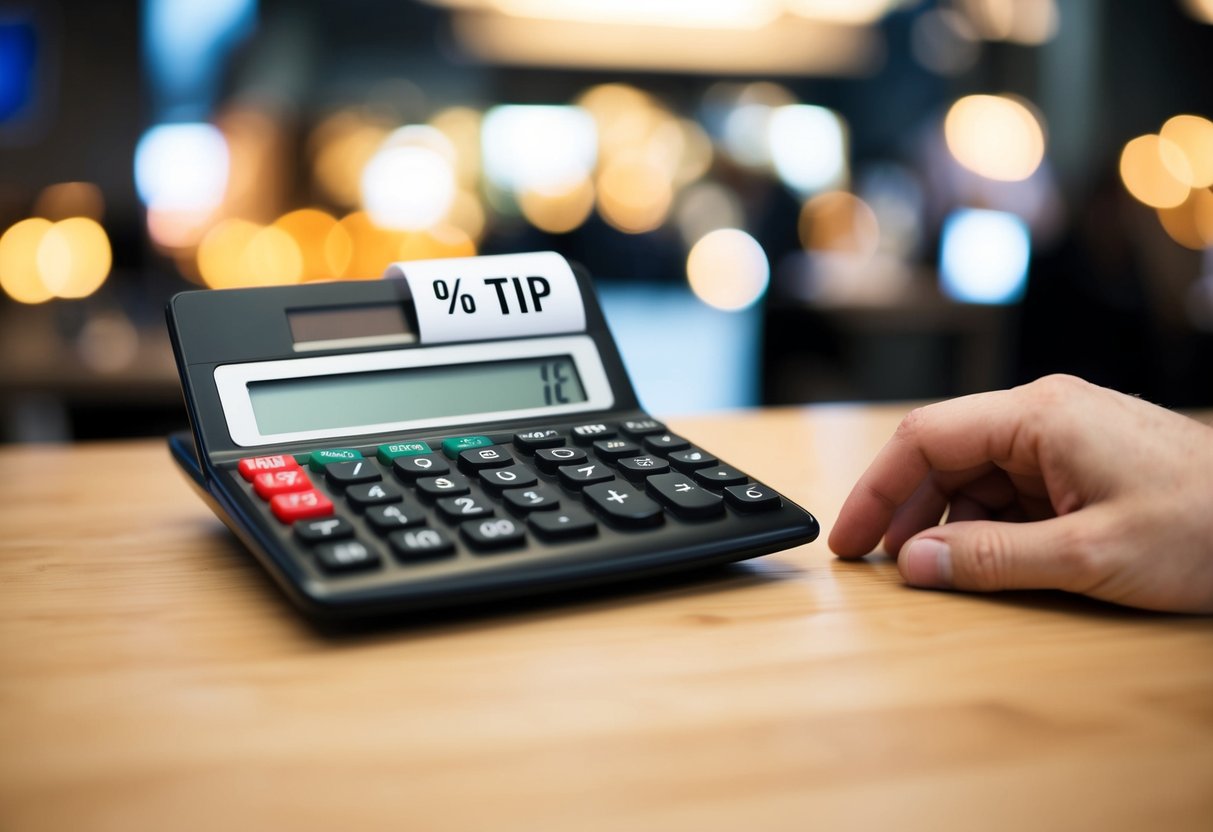 A calculator with a tip percentage and total bill displayed