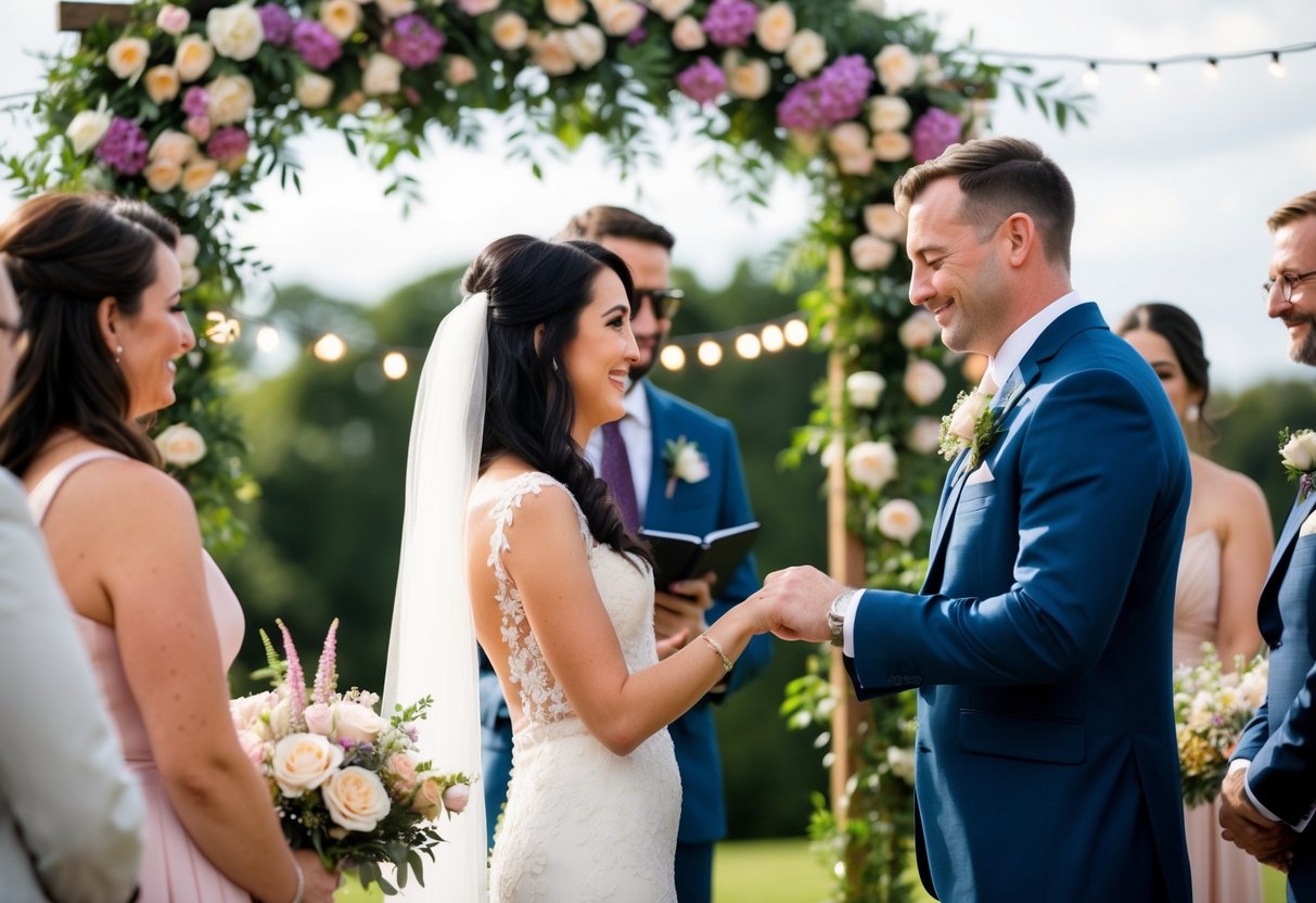 A wedding planner marries their partner in a beautiful outdoor ceremony surrounded by flowers and twinkling lights