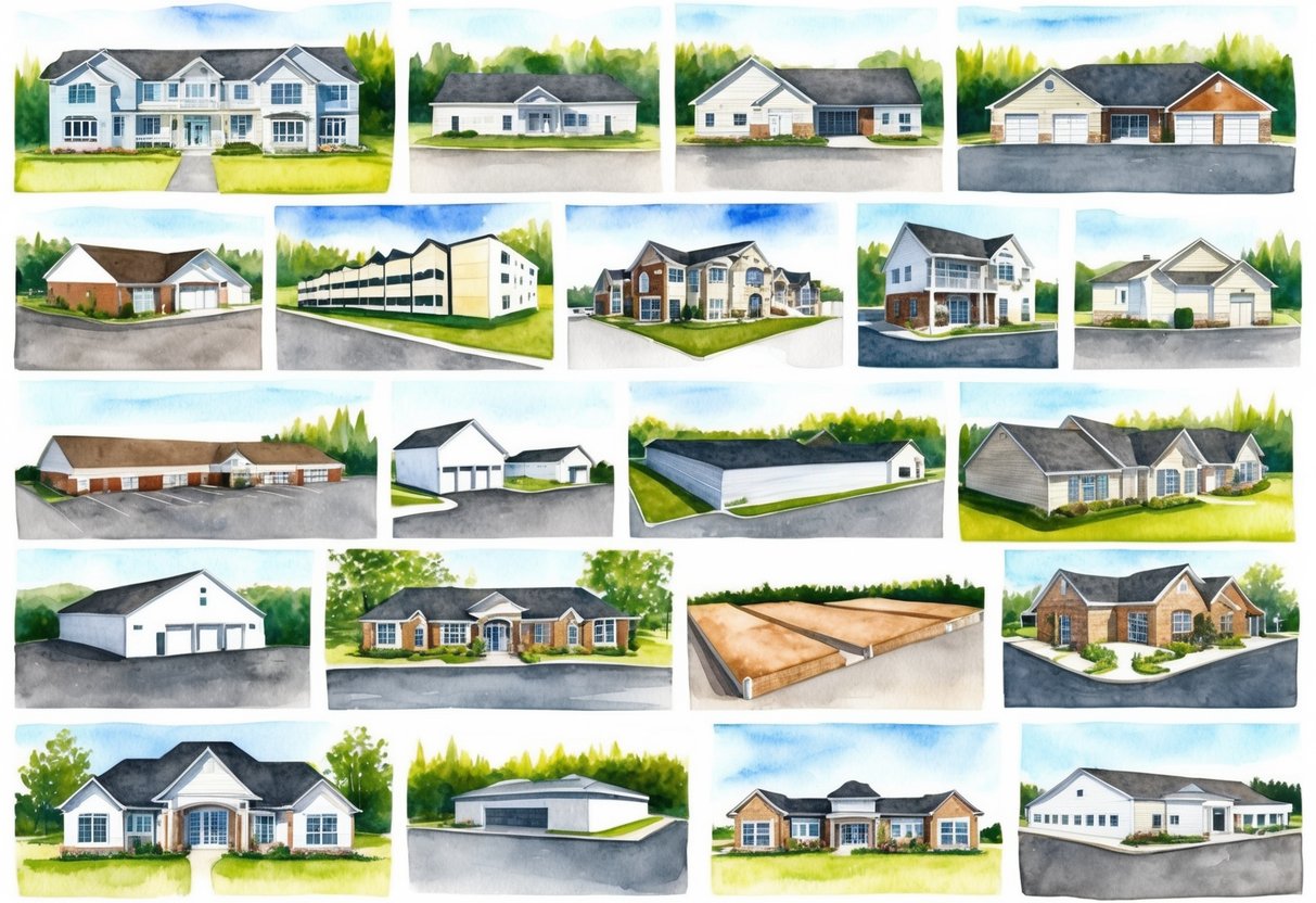 Various real estate properties that are presented for sale on a marketplace.