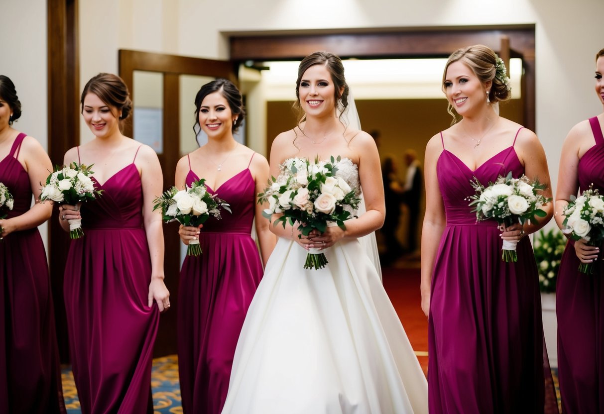 Bridesmaids enter the venue before the bride