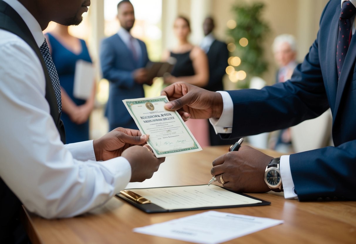 The registrar asks for identification and proof of eligibility before marriage