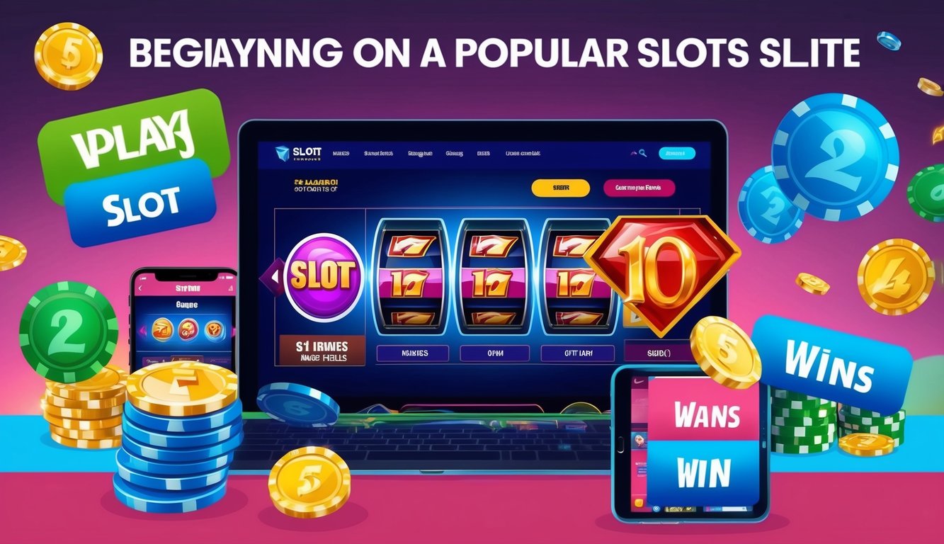 Panduan pemula untuk bermain di situs slot populer, dengan grafik yang cerah dan petunjuk yang mudah diikuti